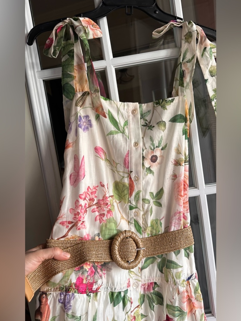 NWT Lucky&Coco Botanical Floral & Bird Print Tie-Shoulder Maxi Dress – Size S